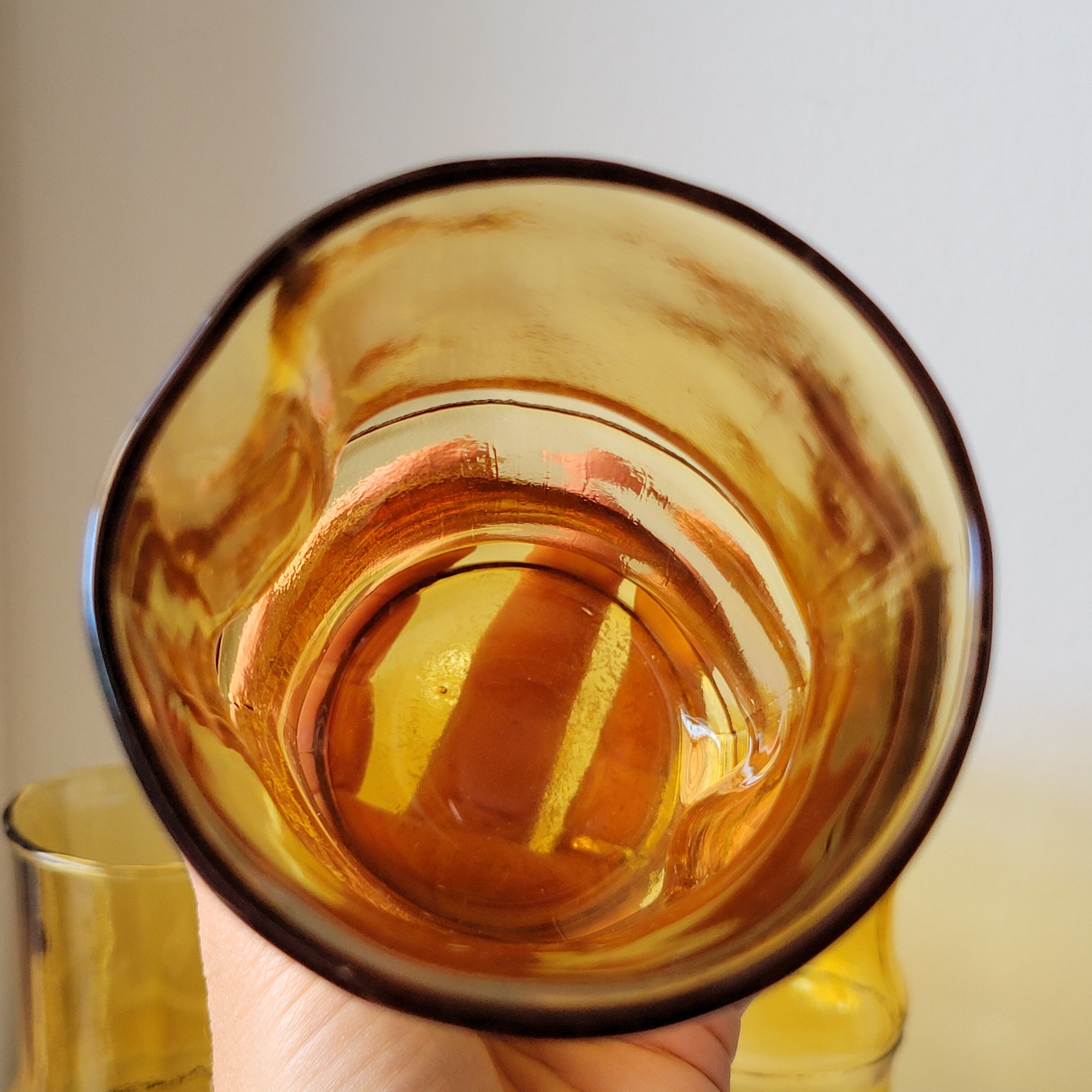 4 vintage orangeade glasses in yellow glass in the shape of bamboo