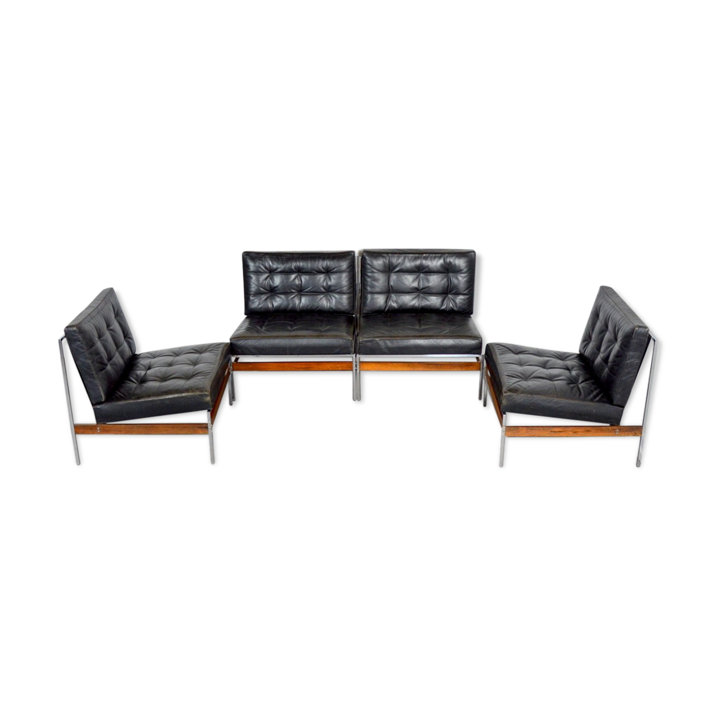 Suite of 4 low chairs or sofa 1950 vintage