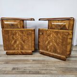 Art Decò bedside tables in blond walnut with drawer and shelf