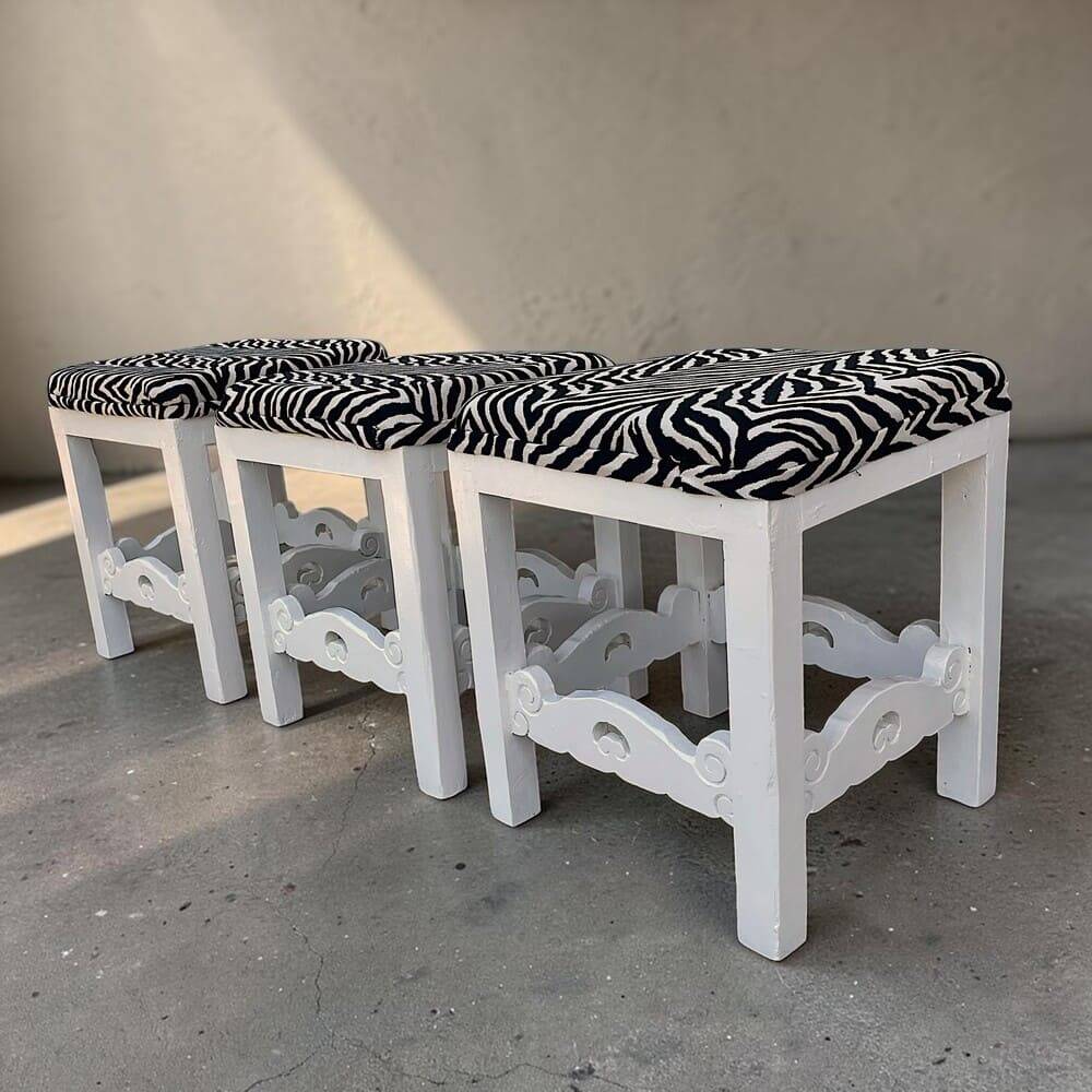 Set of 3 antique solid wood stools restored