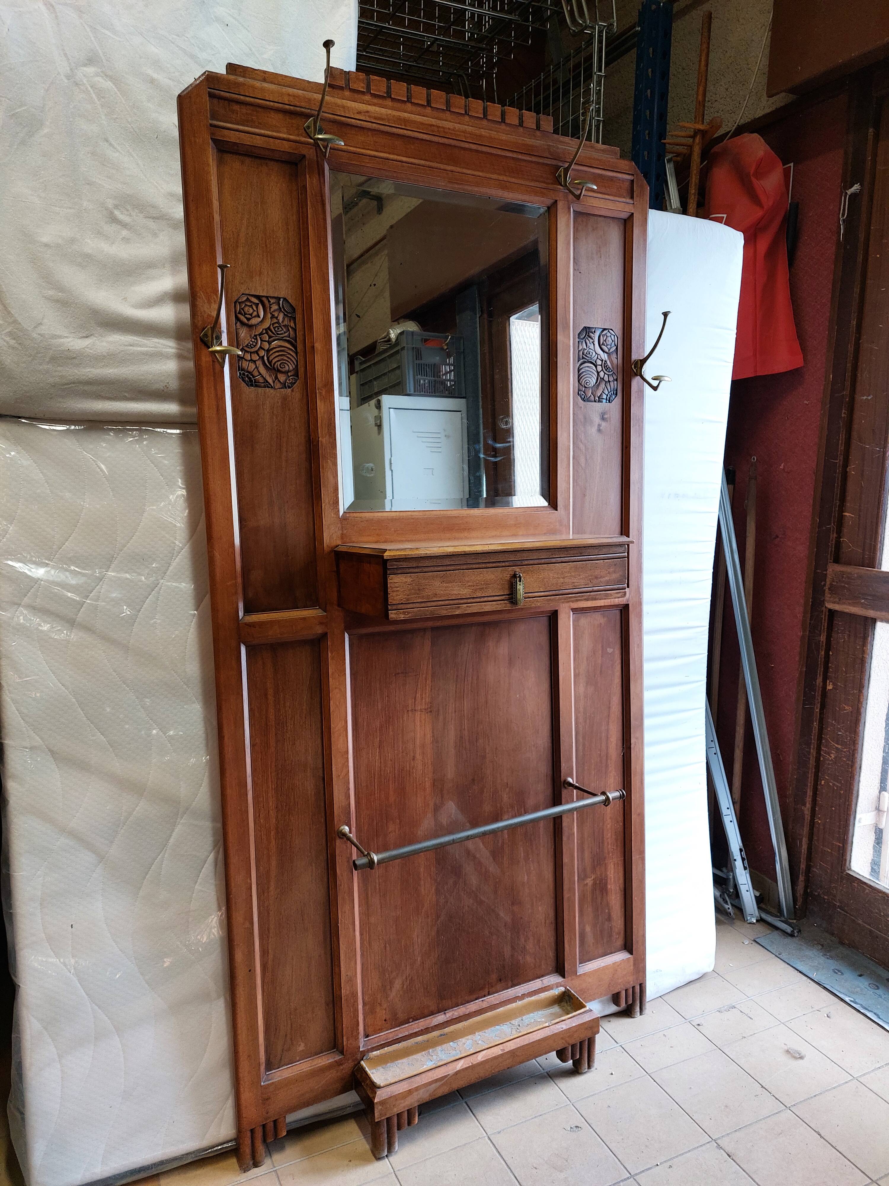 Old wooden wall-mounted locker room - Art Deco