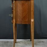 Small demi-lune jump commode in marquetry, transitional style between Louis XV and Louis XVI – early 20th century.