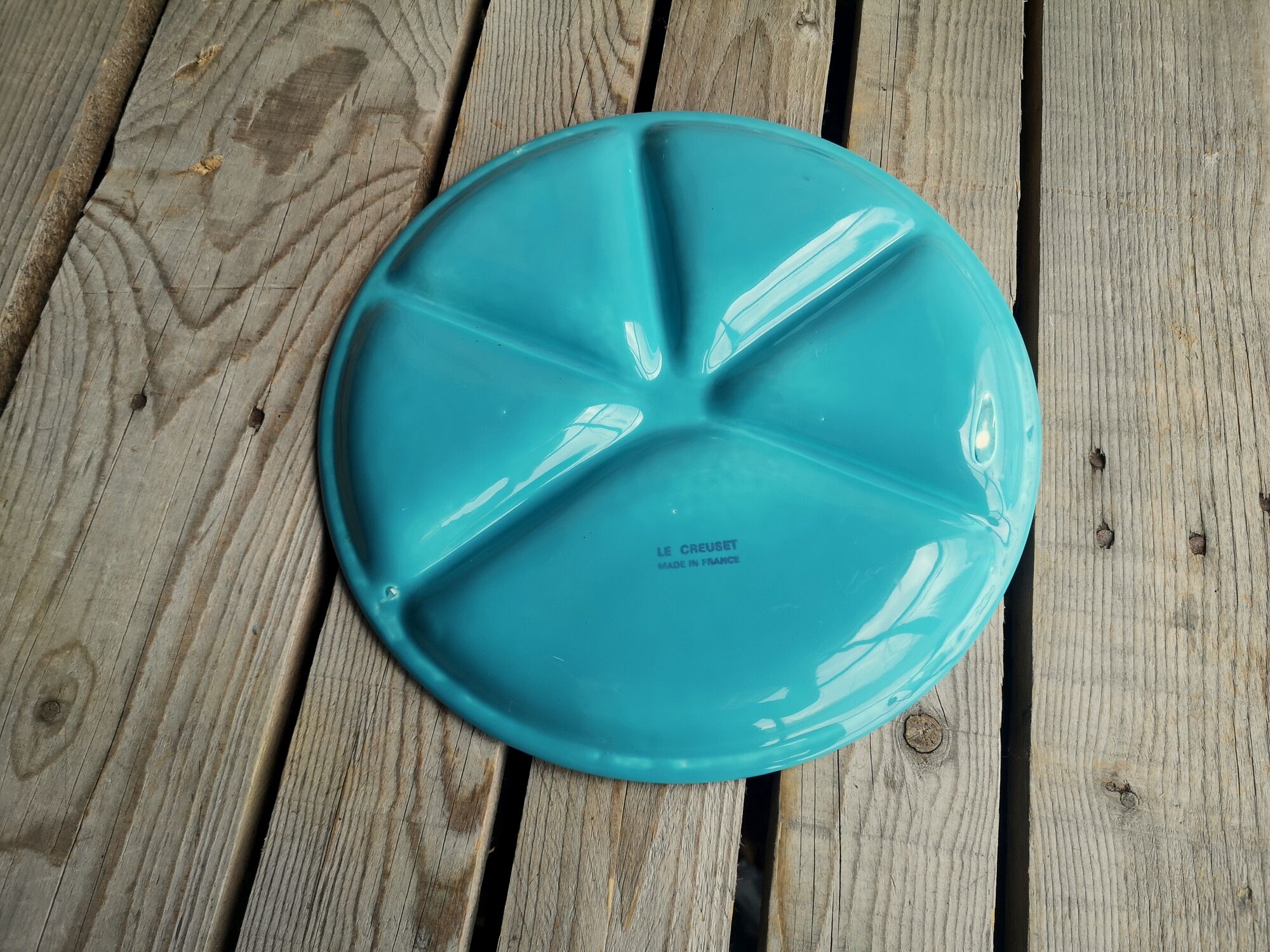 Fondue Plate Le Creuset in Turquoise Blue Ceramics