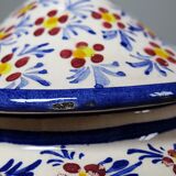 Covered sugar bowl and saucer in ceramic from Alcobaça, Portugal, vintage.