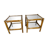 Paire de chevets  bambou et verre fumé