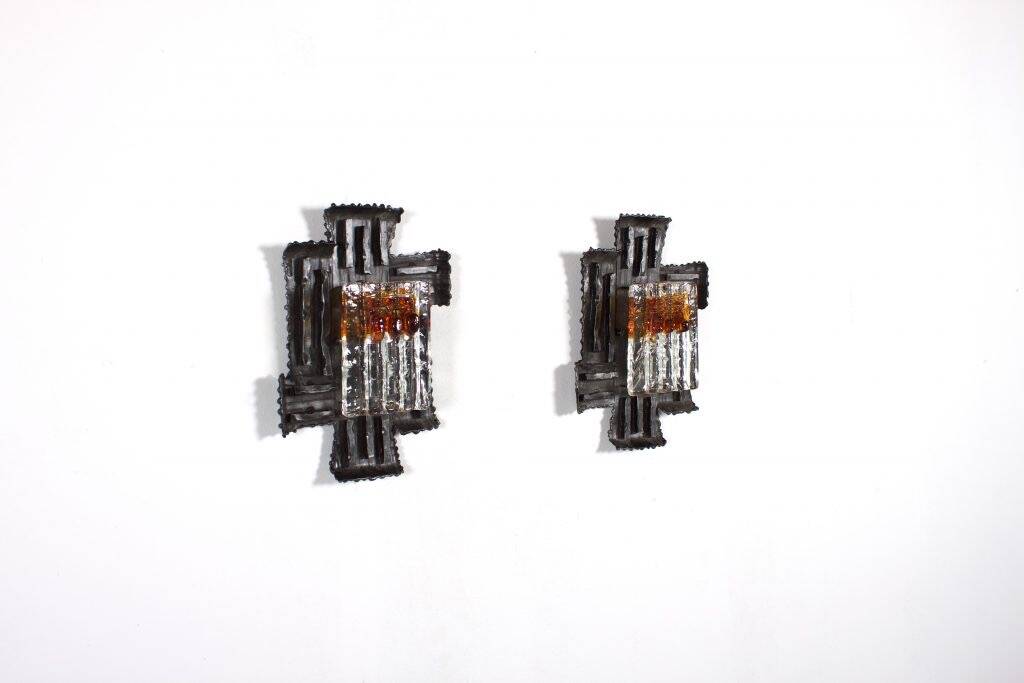 Pair of Swedish Brutalist Sconces by Tom Ahlström and Hans Ehrich, 1970s