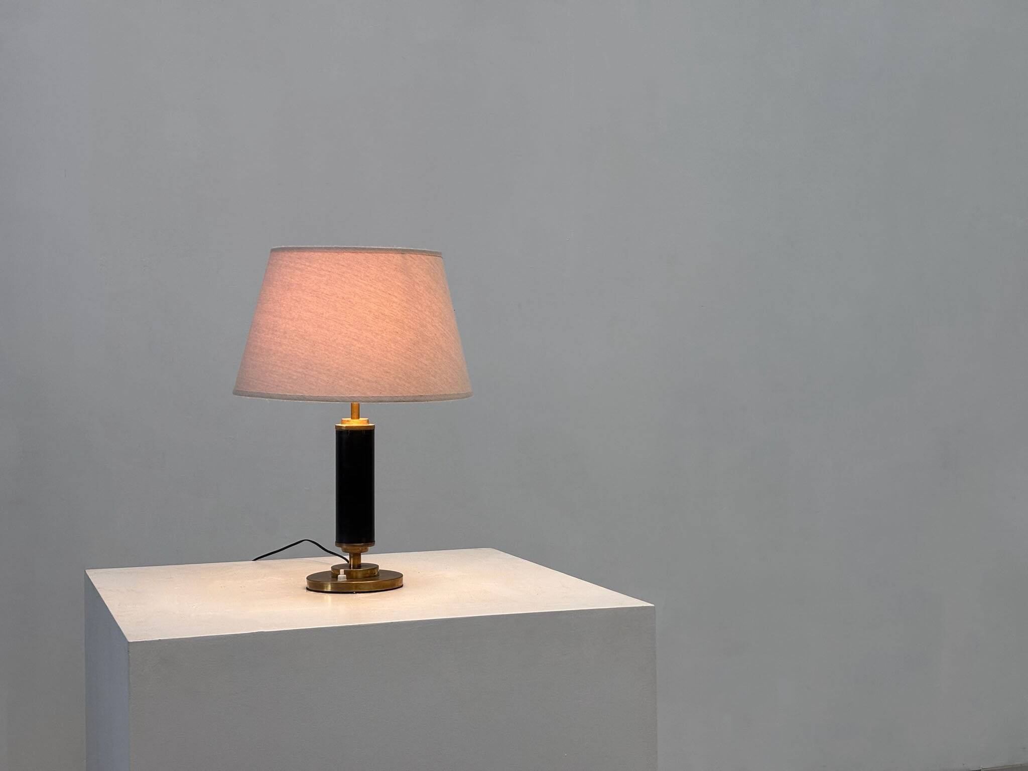 1960s brass and leather French table lamp