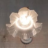 Swan neck wall light in brass, porcelain and glass paste - mid 20th century.