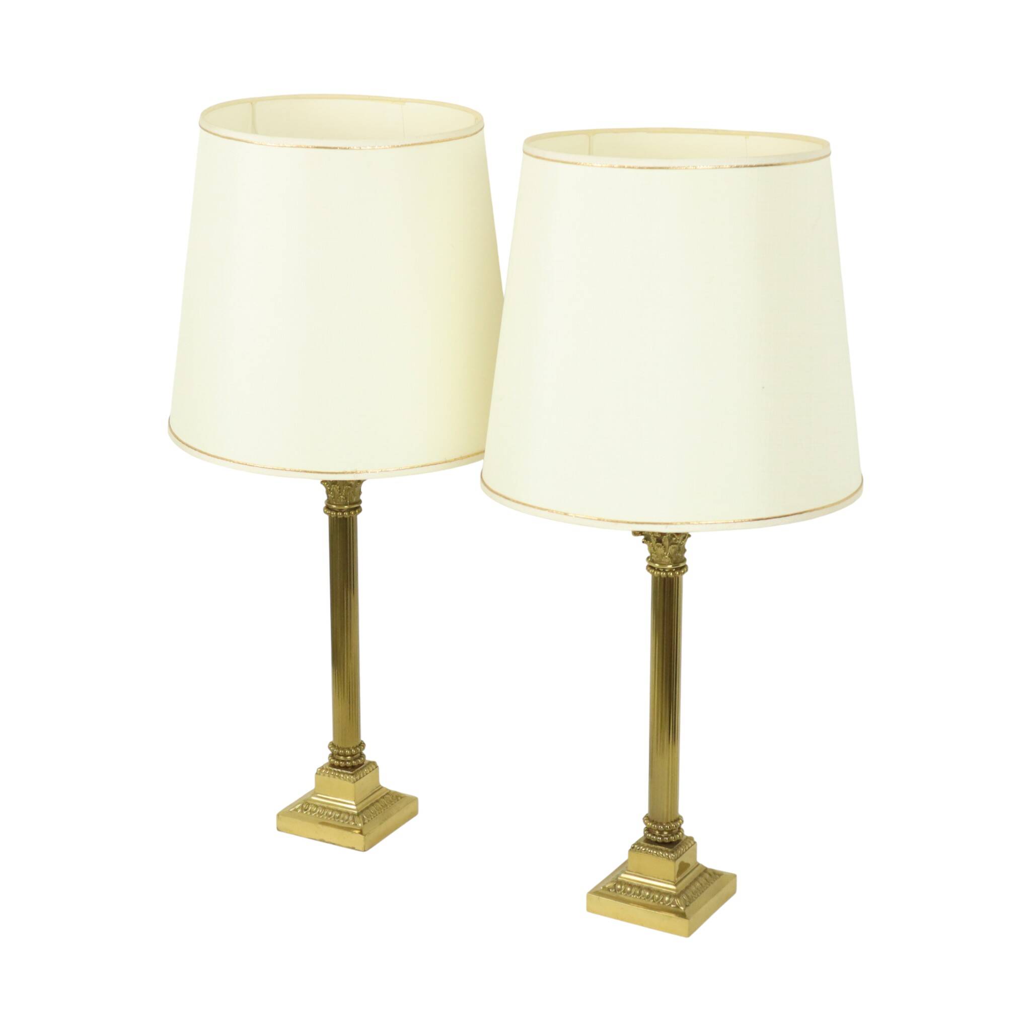 Pair of Hollywood Regency Lamps Brass Pillar Column 75cm