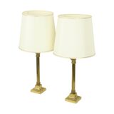 Pair of Hollywood Regency Lamps Brass Pillar Column 75cm