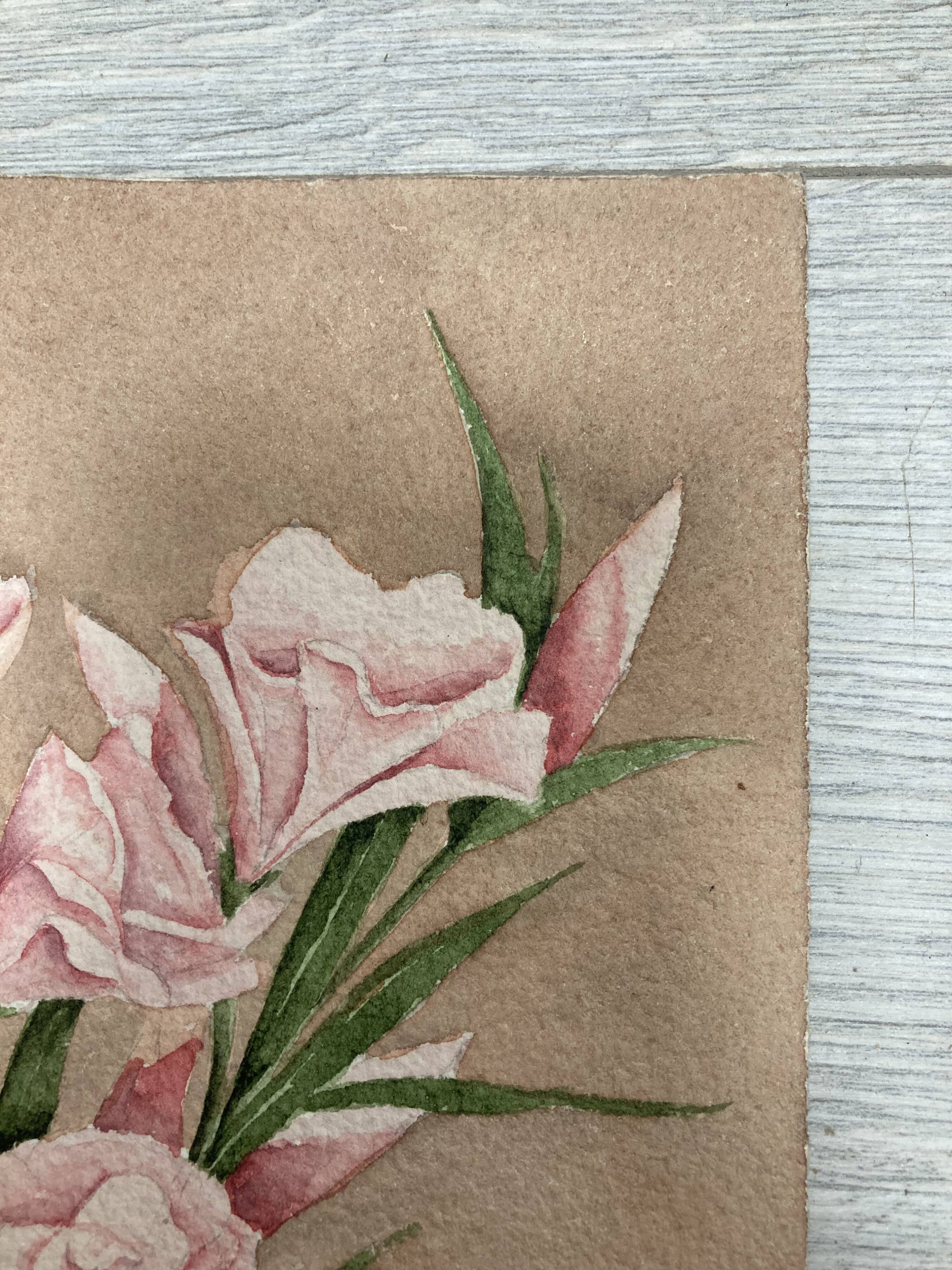 Signed watercolor with oleander flowers