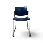Vintage blue chairs, chrome metal structure, modern mid-century retro seats