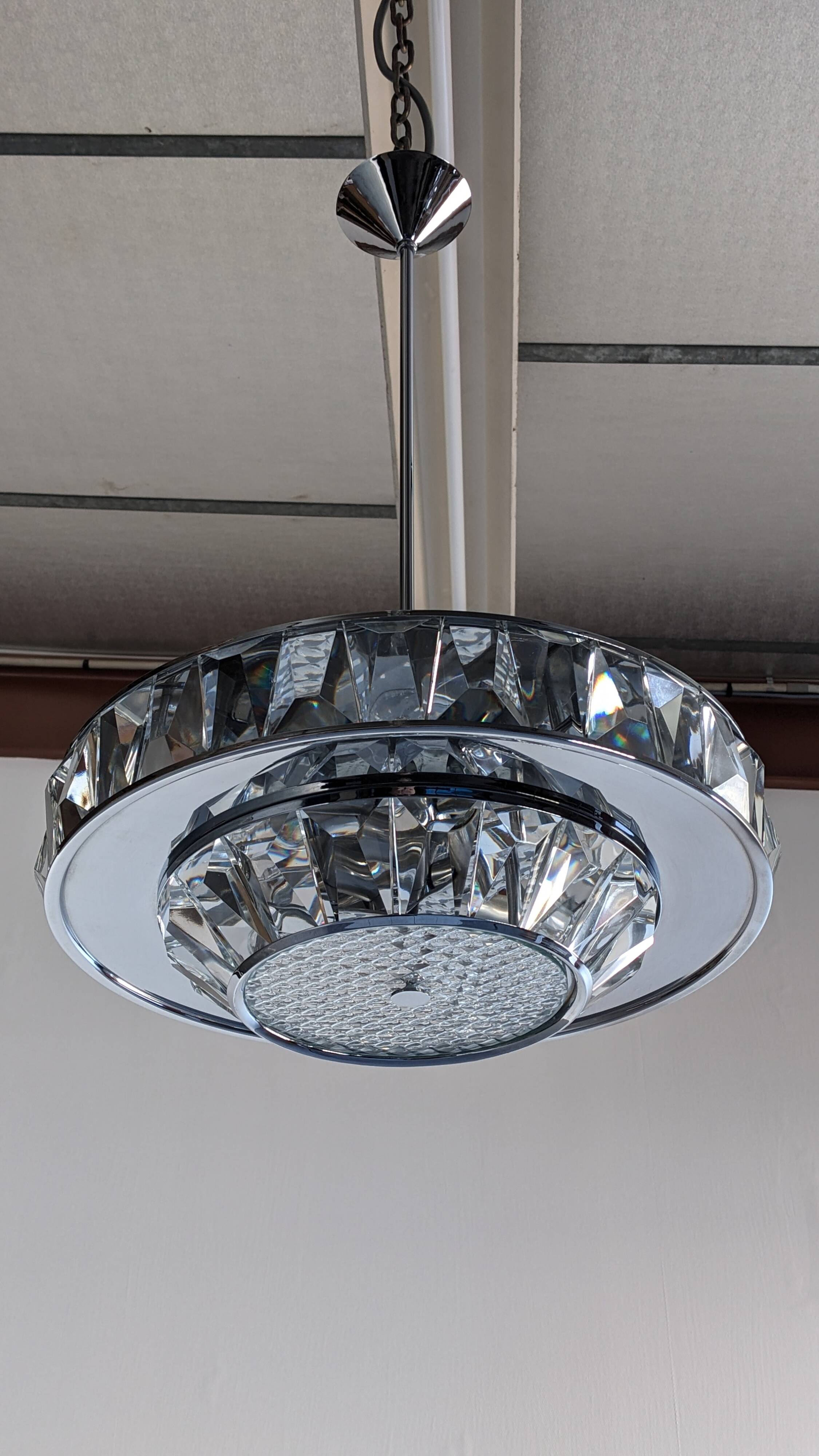 Lustre soucoupe en cristal par Kinkeldey, Autriche vers 1970