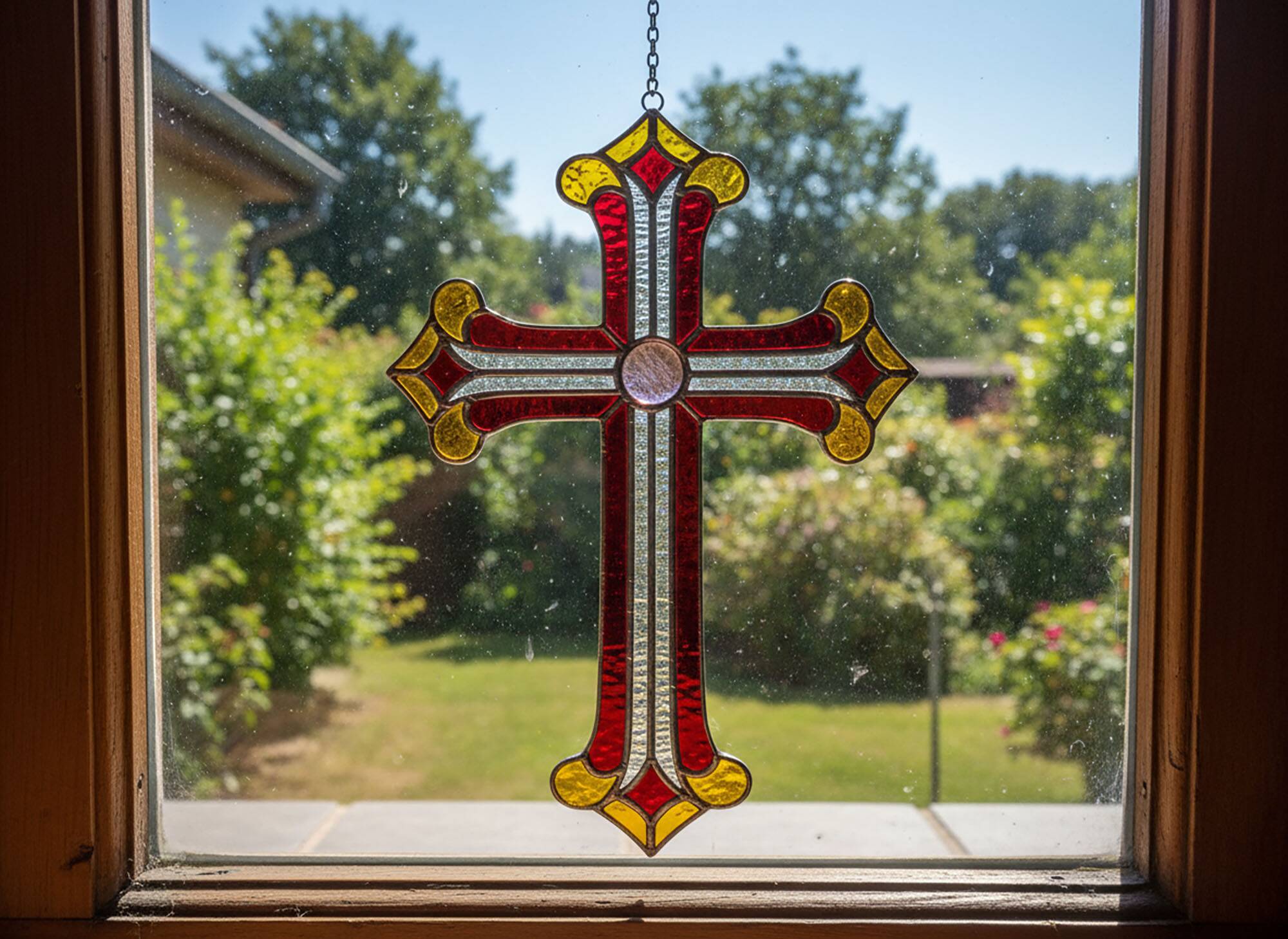 Croix en vitrail – Style Tiffany fait main, décoration murale