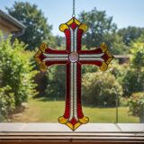 Croix en vitrail – Style Tiffany fait main, décoration murale