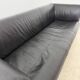 Old 3-seater sofa in tubular and black leather by Kébé, Denmark 1970s