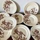 Set of 10 sepia plates, Terre de Fer flower pattern, 1900