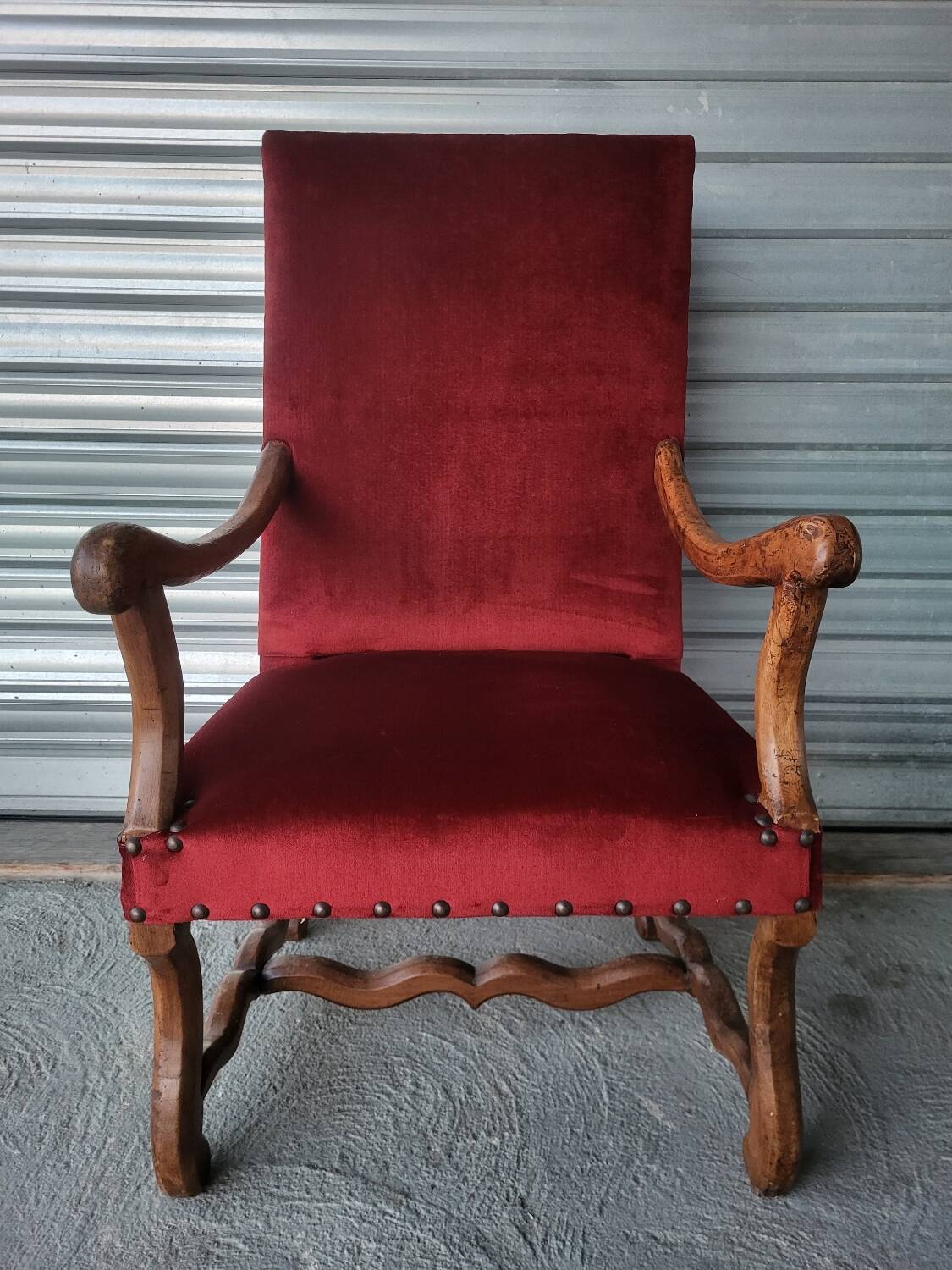 Authentic large antique armchair in the Louis XIII style "sheep's bone"