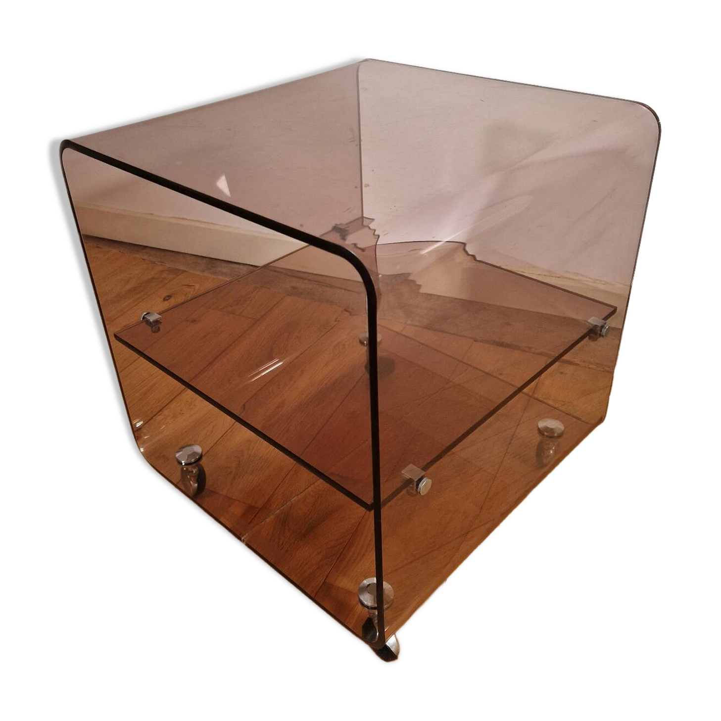 Rolling dessert trolley in Altuglas by Michel Dumas for Roche Bobois.