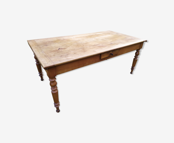 Cherry farm table, turned legs, 2 extensions