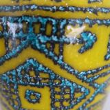 Vase yellow and turquoise ceramics Bitossi italy 1950 numbered