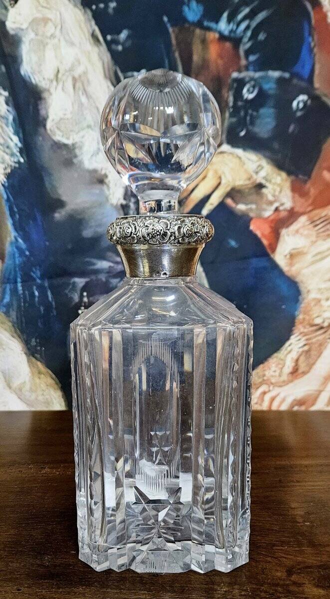 Antique cut crystal carafe – Silver mount / Art Deco period