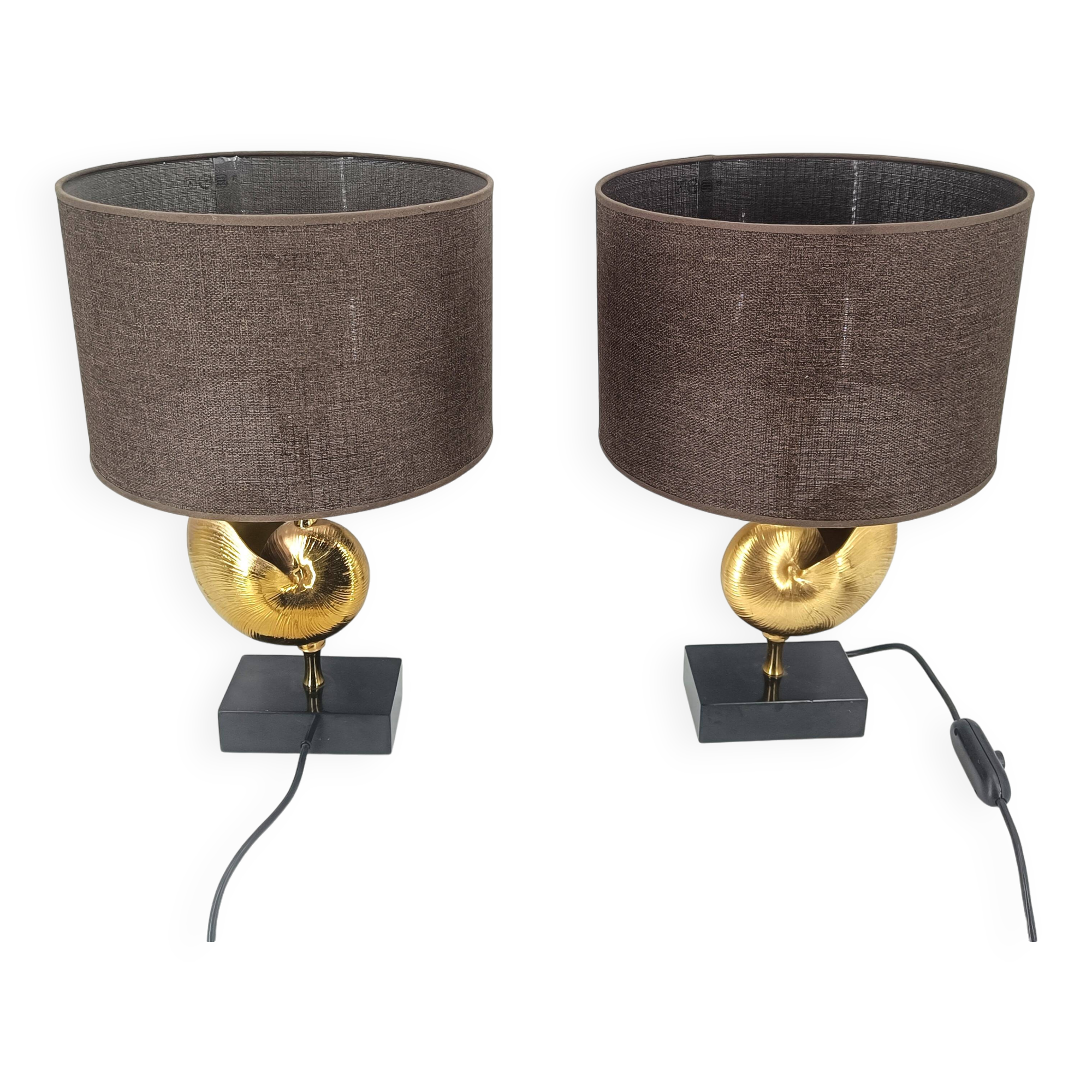 Vintage Brass Nautilus Shell Table Lamps 1970's - France  - set of 2