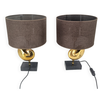 Lampes de table vintage en laiton en forme de coquillage Nautilus des années 1970 - France - lot de 2