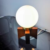 Pine table lamp and opaline globe, popular art, Spain, 1970