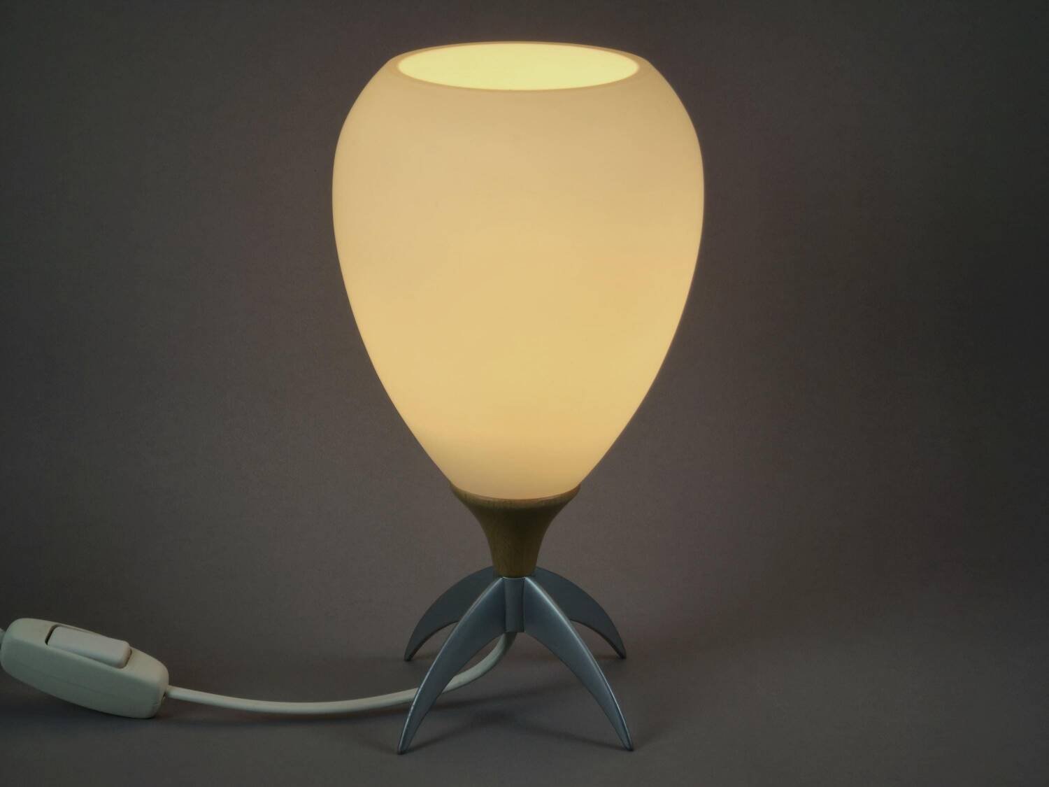 Vintage 1990s Opaline Glass Rocket-Shaped Mushroom Table Lamp.