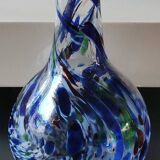 Designer Ball Vase in blown art glass, Murano style. Multi-colored speckles/smoke swirls. Dim 26 x 13 cm