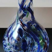 Designer Ball Vase in blown art glass, Murano style. Multi-colored speckles/smoke swirls. Dim 26 x 13 cm
