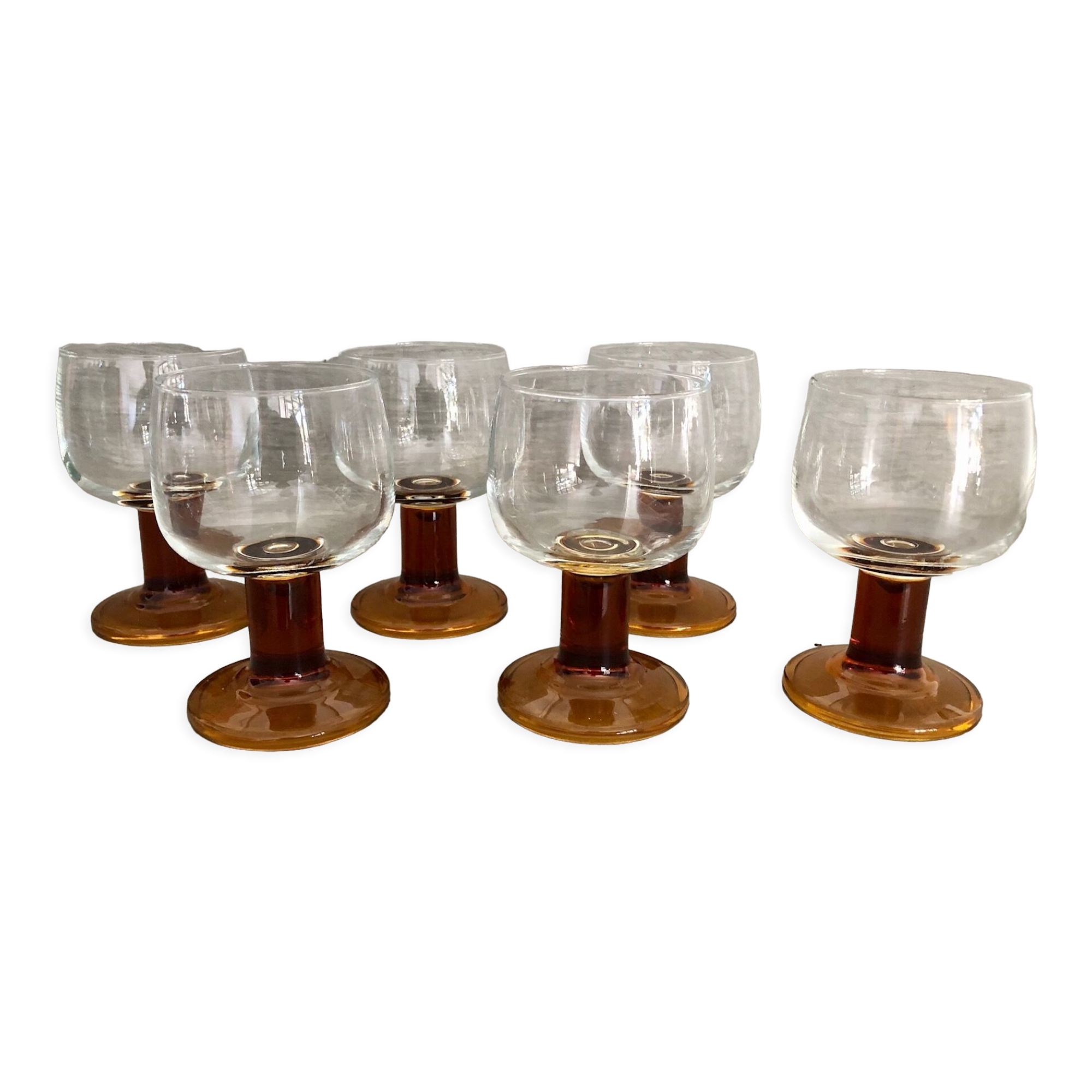 6 Amber stemmed glasses an'70