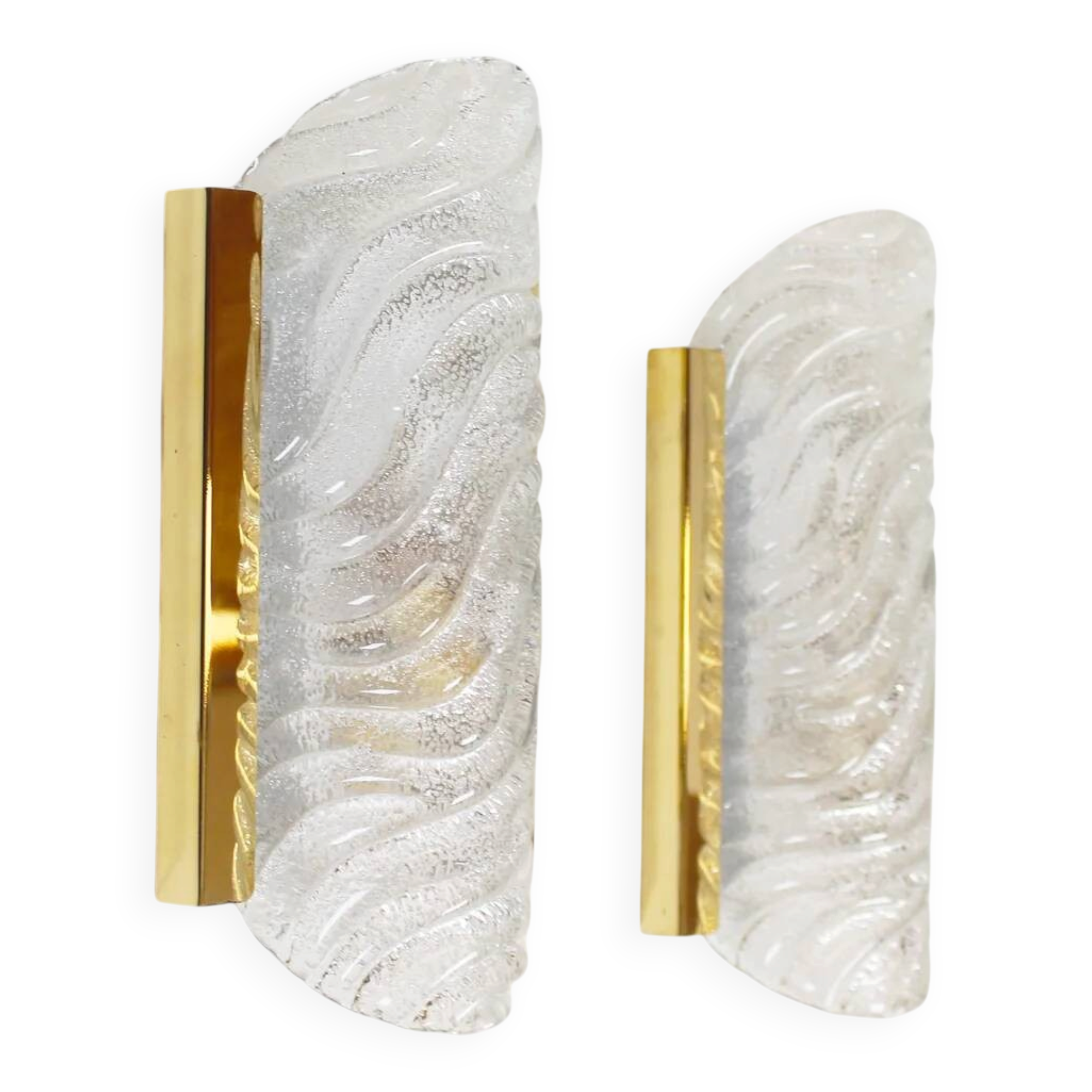 Pair of 70s wall lamps in glass and brass by Fischer Leuchten