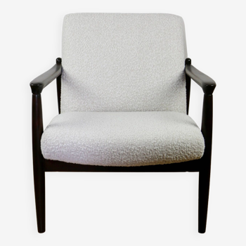 Fauteuil GFM-64 marron foncé en bouclé ivoire blanc attribué à Edmund Homa, années 1970