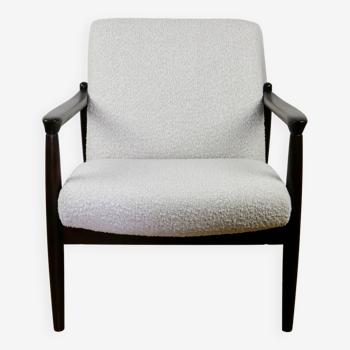 GFM-64 Dark Brown Armchair in White Ivory Bouclé attributed to Edmund Homa, 1970s