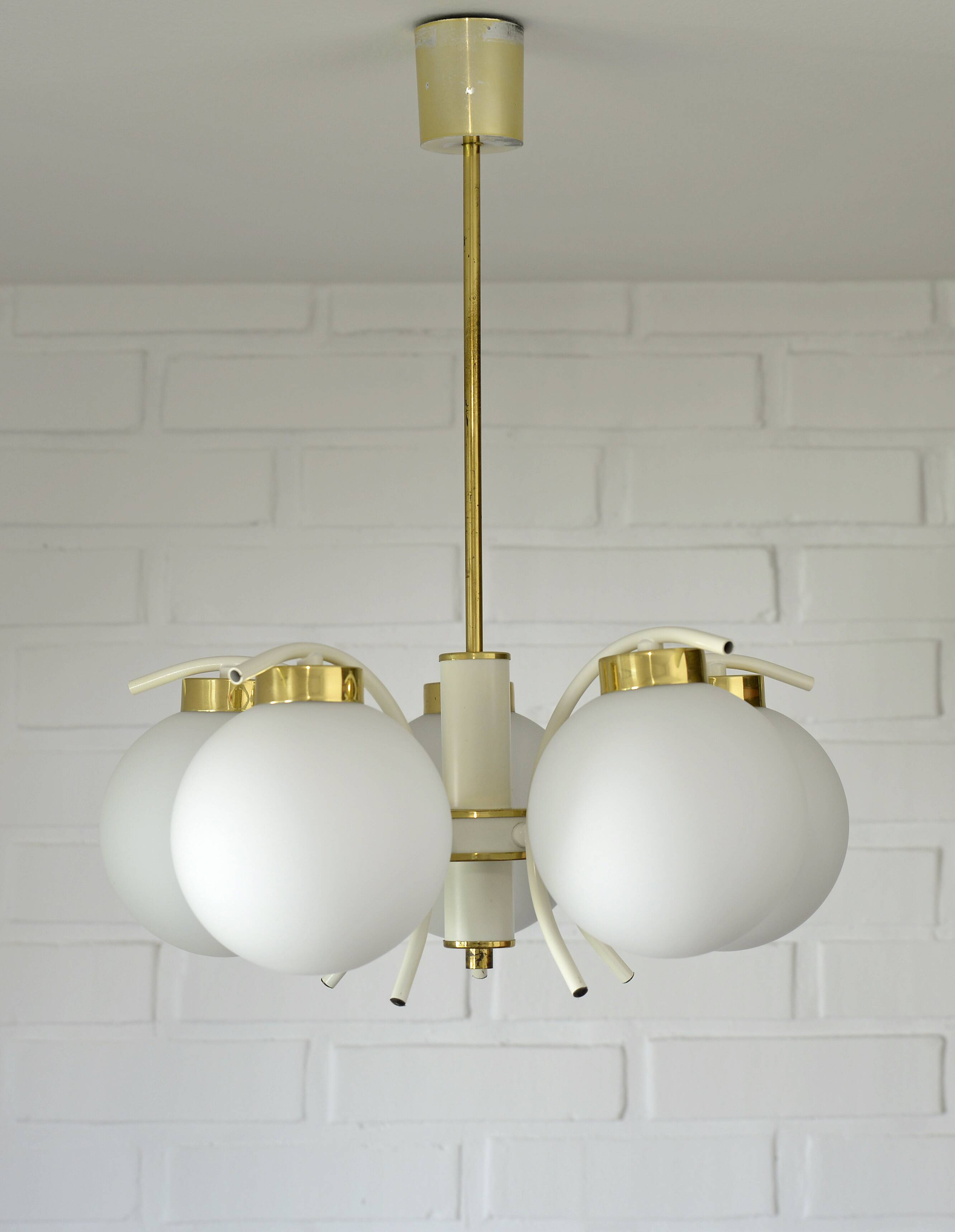 Mid-century modern vintage chandelier MCM Sputnik white hanging lamp 1970's