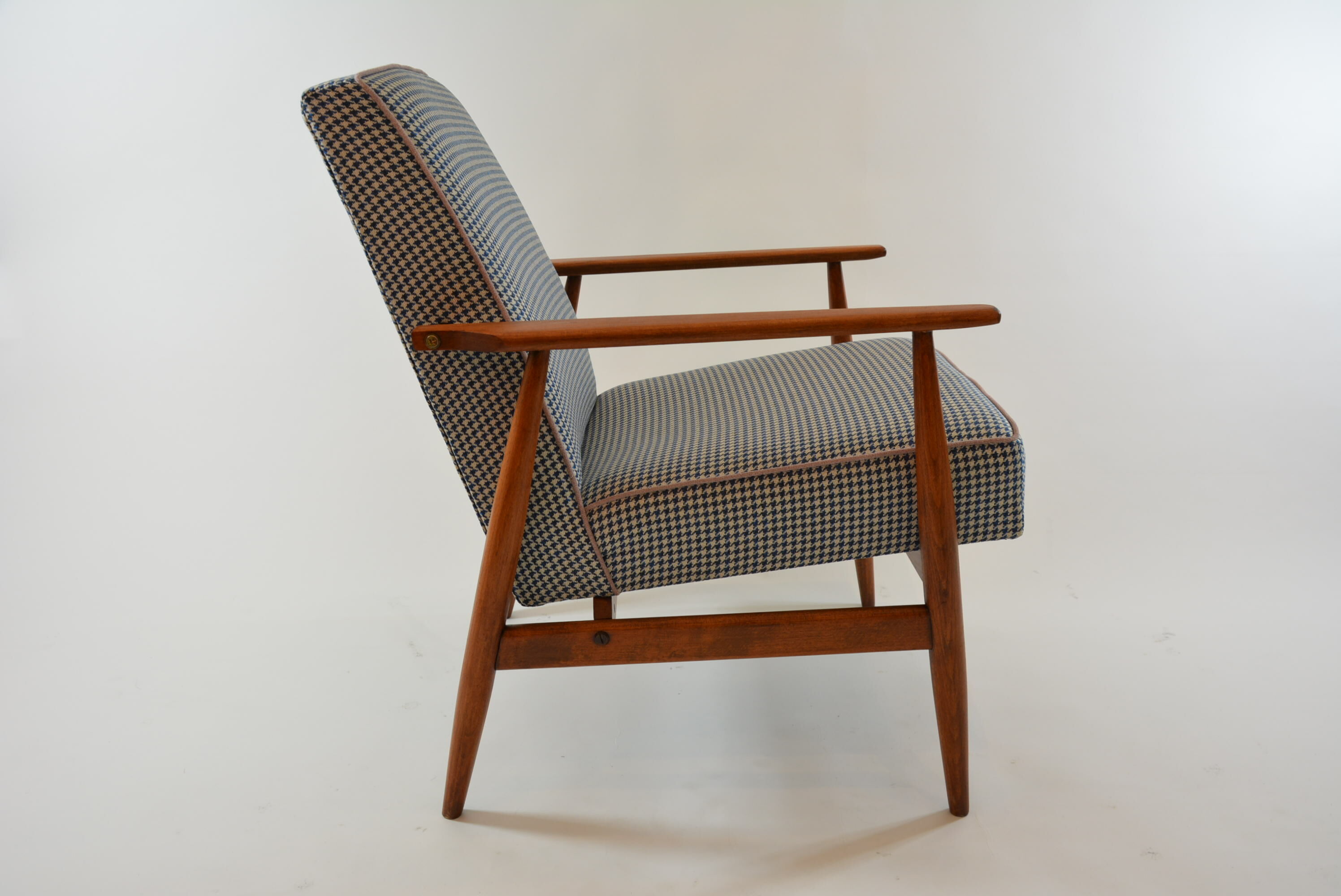 Fauteuil Fox pieds de poule bleu