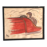 Gouache signed under glass