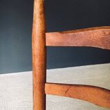 Low rustic ladder back dining chairs in oak and rush, Belgium, 1950s, set of 6.