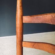 Low rustic ladder back dining chairs in oak and rush, Belgium, 1950s, set of 6.