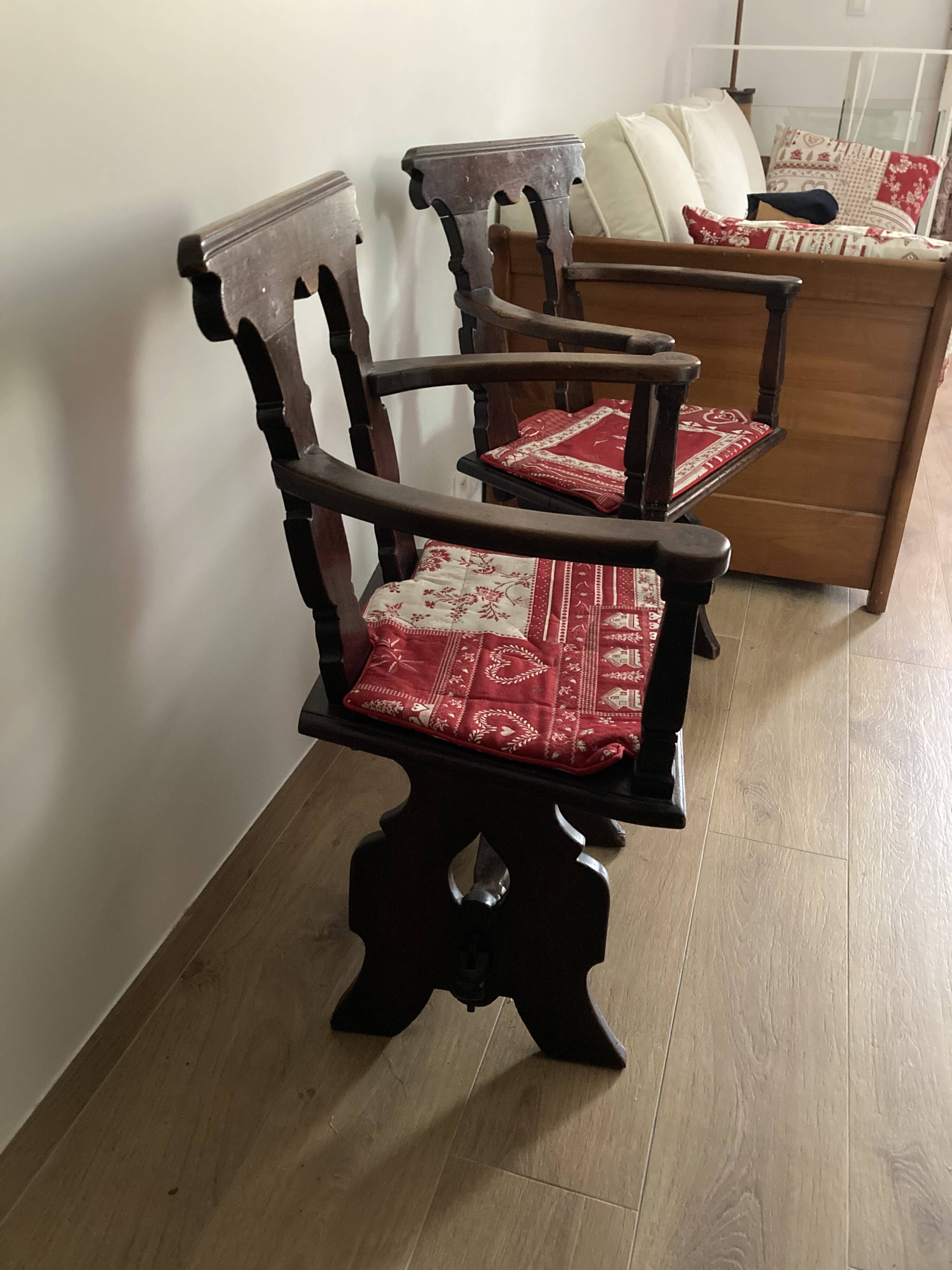 Pair of carved solid wood Dolomites armchairs