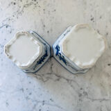 Duo of decorative plant pots with blue irises.