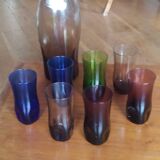 1970 liqueur service tinted glass Verrerie Portieux