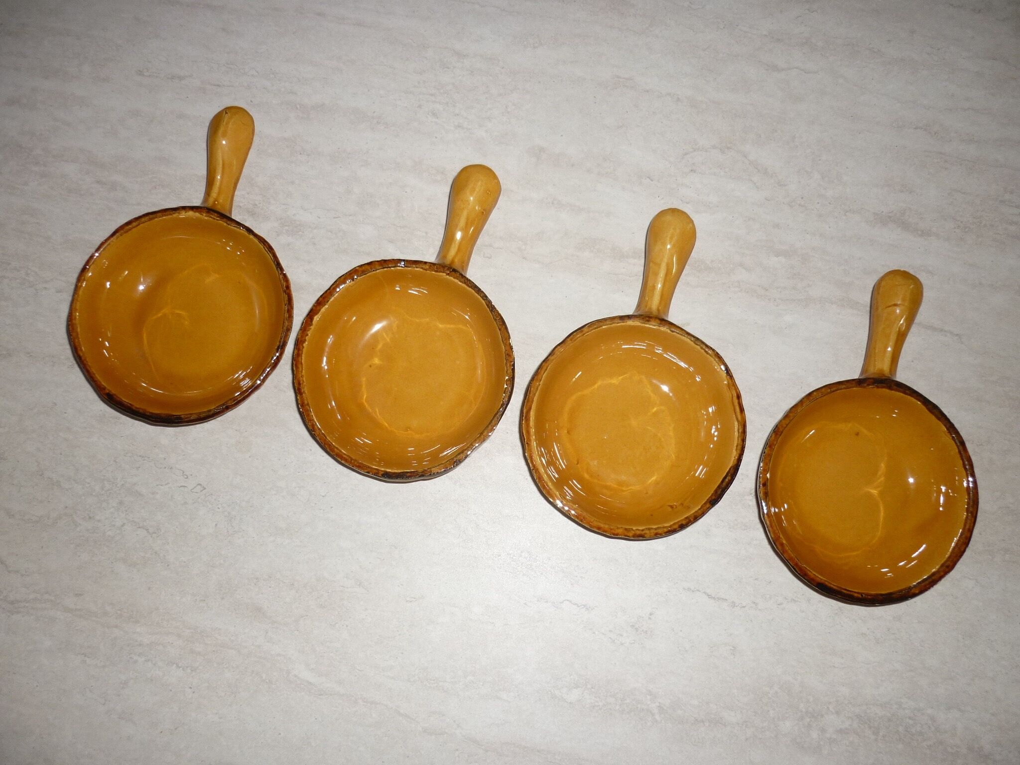 Lot de 4 poêlons valflam vintage en terre cuite
