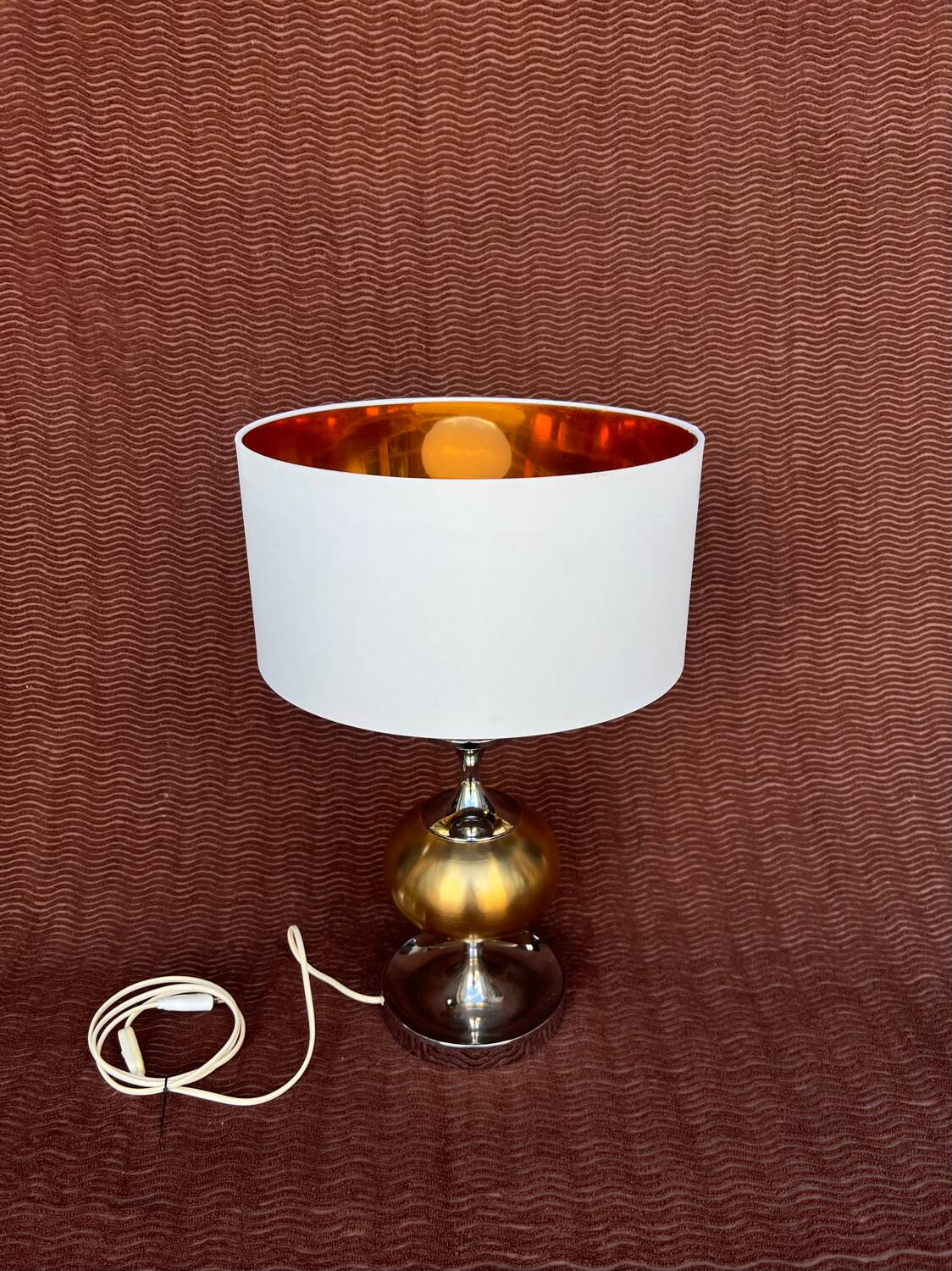 VINTAGE 1970 LARGE FORMAT LAMP CHROME BASE 1 BRUSHED ALUMINIUM BALL DO