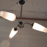 Brass chandelier with three lights and opaline tulips - 1950s/60s