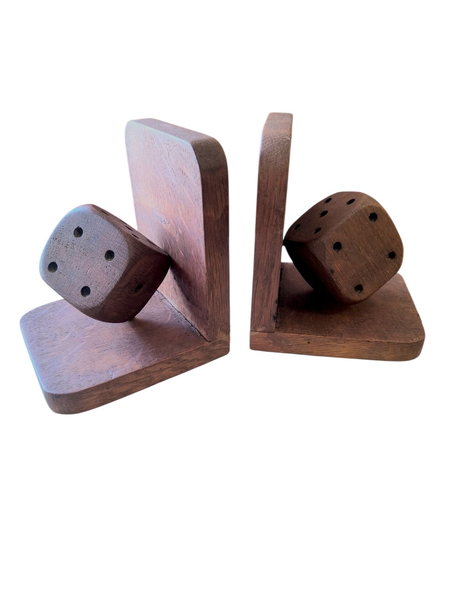 Pair of wooden dice bookends, circa 1960