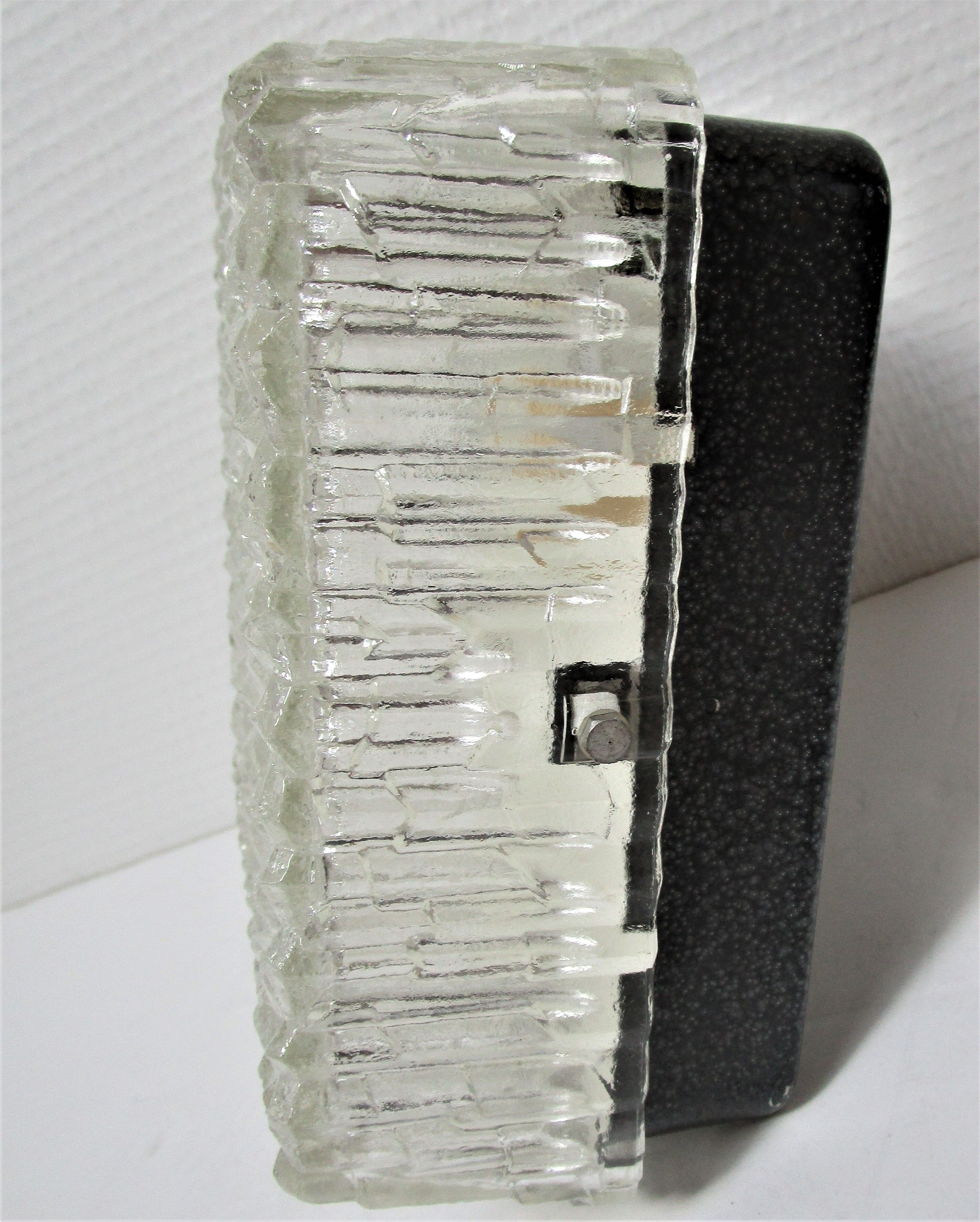 Holophane brand square wall light in moulded thick glass
