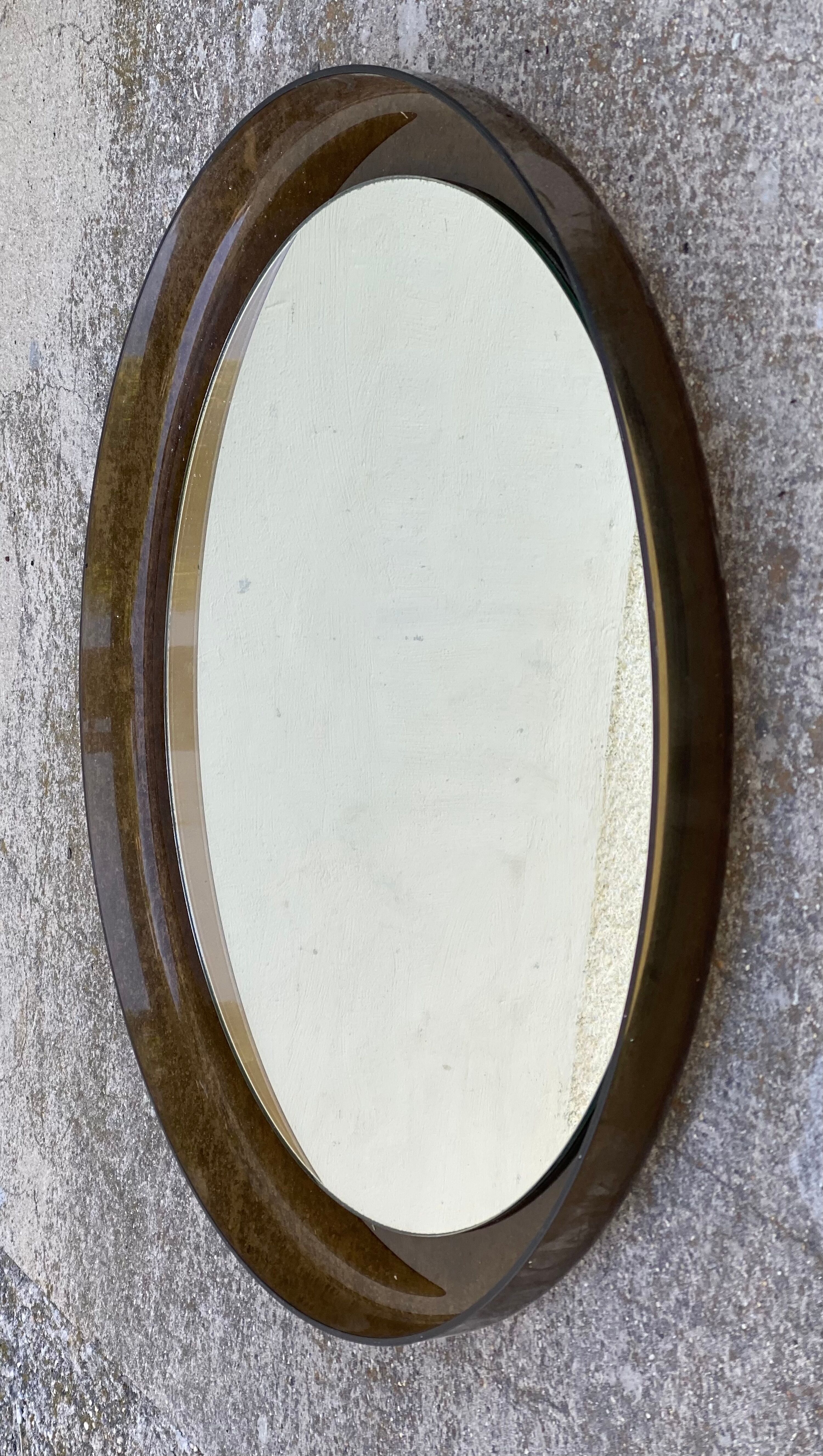 Vintage 1970 smoked Plexiglas round mirror